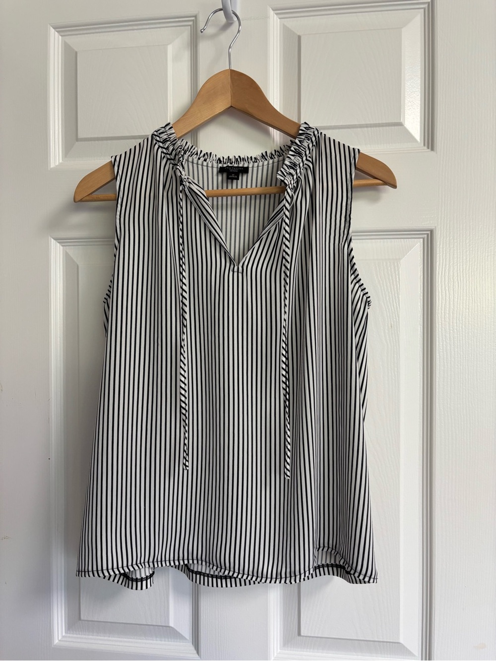Ann Taylor Factory Black & White Vertical Stripe Tie-Neck Sleeveless Camisole